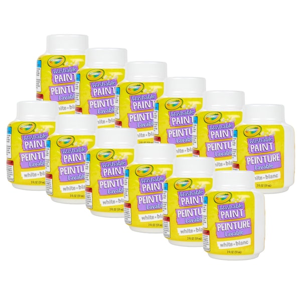 Washable Paint, 2oz, White, 12PK